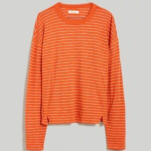 Madewell Long Sleeve Relaxed Orange & White Striped Shirt